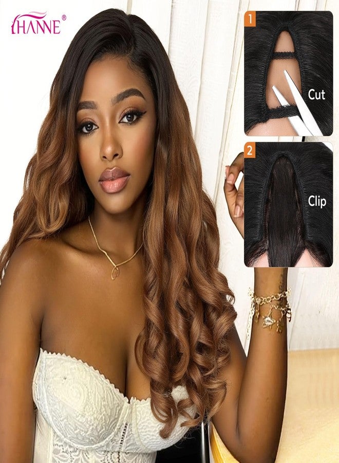 HANNE Yaki Curly V Part Wig U Part Synthetic Half wigs for Black Women 22 Inch Heat-Resistant Hair Replacement Wig (Ombre Brown) - Image 5